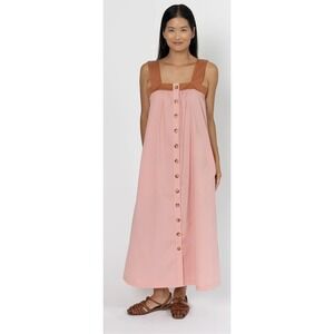 Duster Los Angeles Women's L Weekend Duster Pink Button Front Midi Dress Pockets